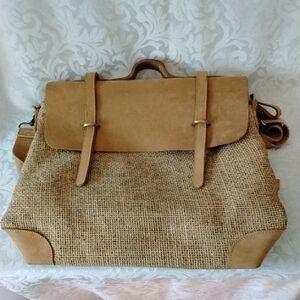 Anthropology By JesslynnBlake Tan Suede With Burlap Crossbody Bag
